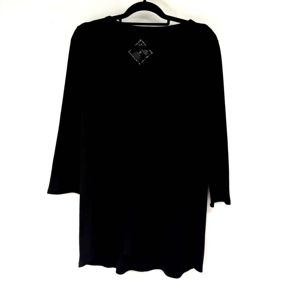 Beyond Threads Pima Cotton Pocket 3/4 Sleeve Tee Womens M Black Minimalist Soft